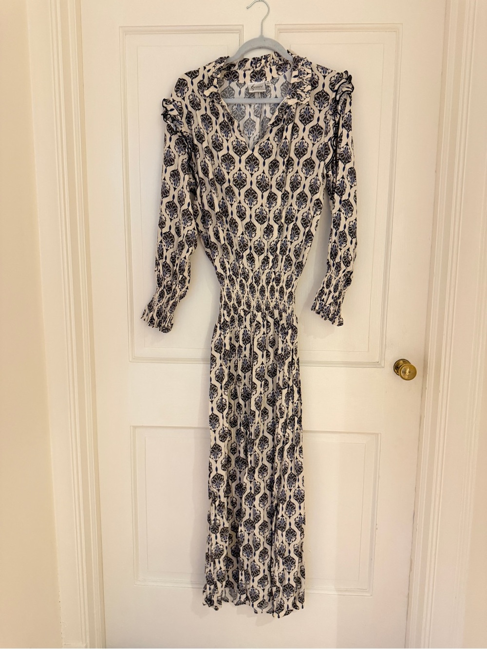 Finley Navy and White Printed Long Sleeve Maxi Dress